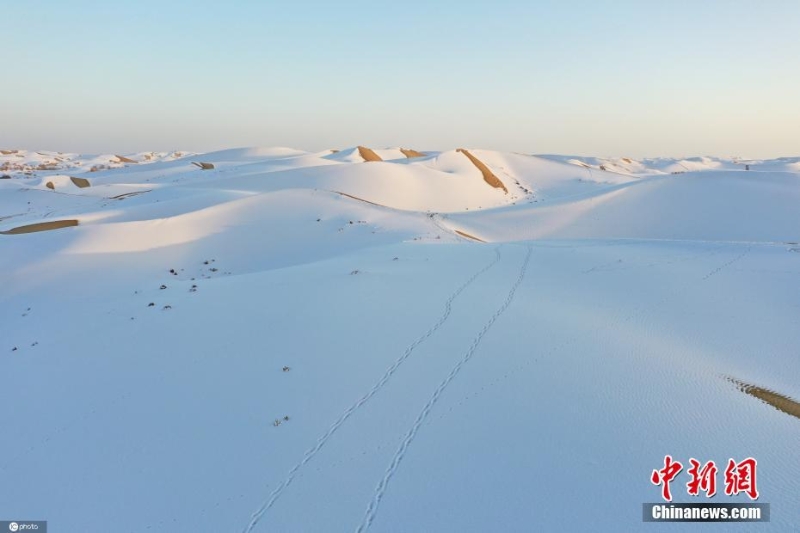 塔克拉瑪干沙漠迎大雪 風(fēng)景別具韻味