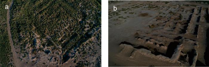 遺址航拍影像：a)Djarkutan神廟遺址；b)Sapalli遺址?！?陳冠翰 供圖
