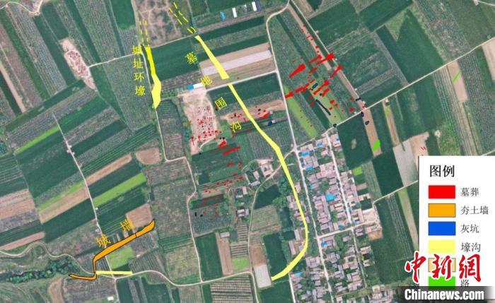 夯土墻、道路、壕溝分布圖?！∥鞅贝髮W(xué)供圖